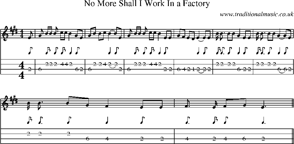 Mandolin Tab and Sheet Music for No More Shall I Work In A Factory