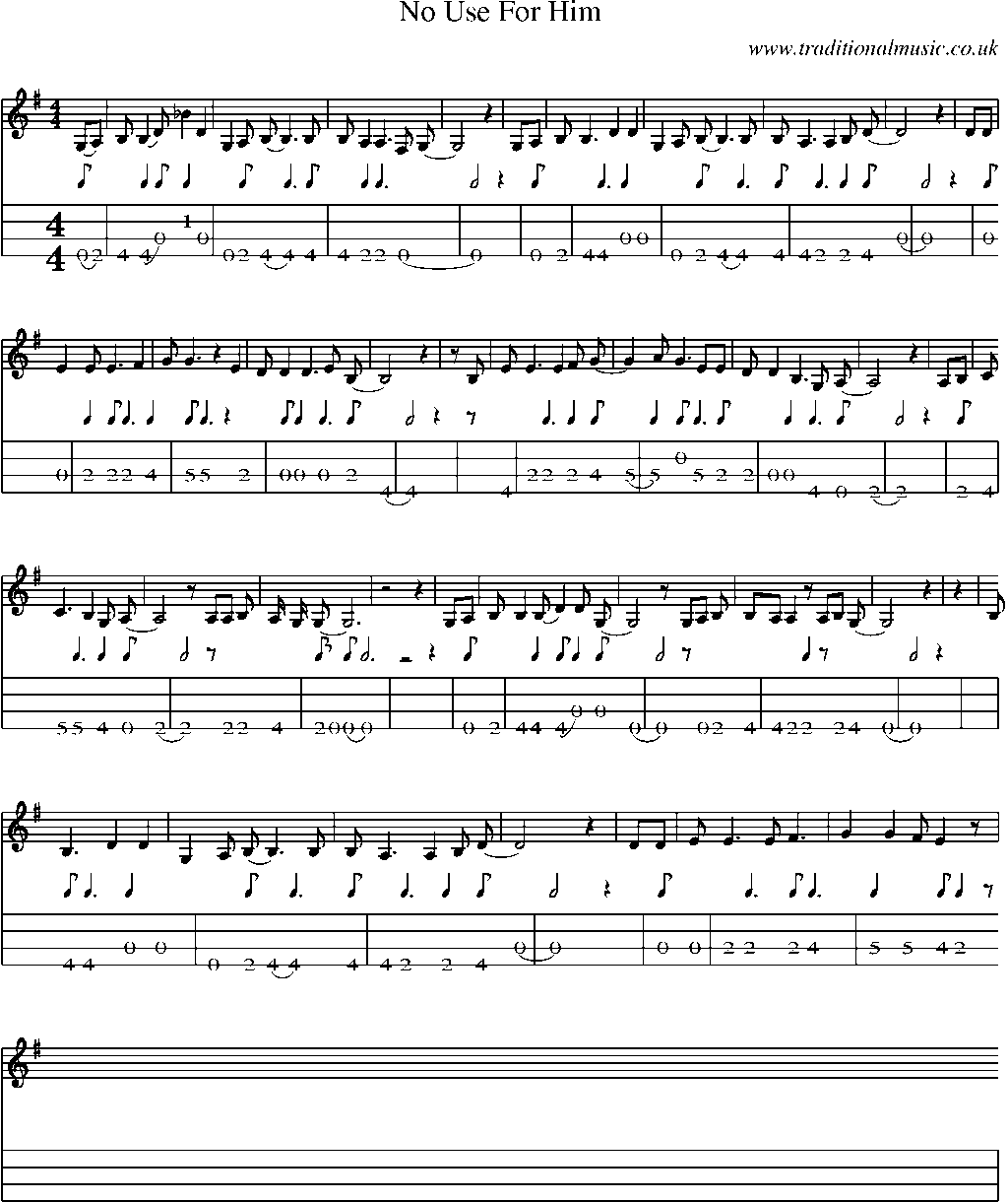 Mandolin Tab and Sheet Music for No Use For Him