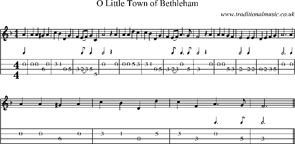 Mandolin Tab and Sheet Music for O Little Town Of Bethleham
