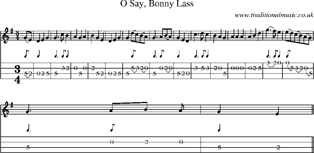 Mandolin Tab and Sheet Music for O Say, Bonny Lass