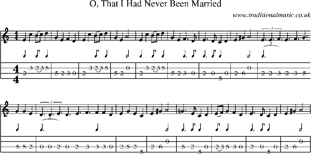 Mandolin Tab and Sheet Music for O, That I Had Never Been Married