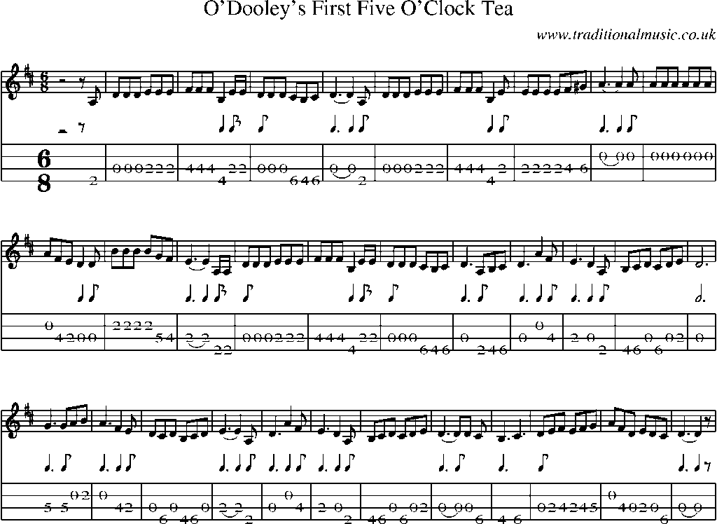 Mandolin Tab and Sheet Music for O'dooley's First Five O'clock Tea