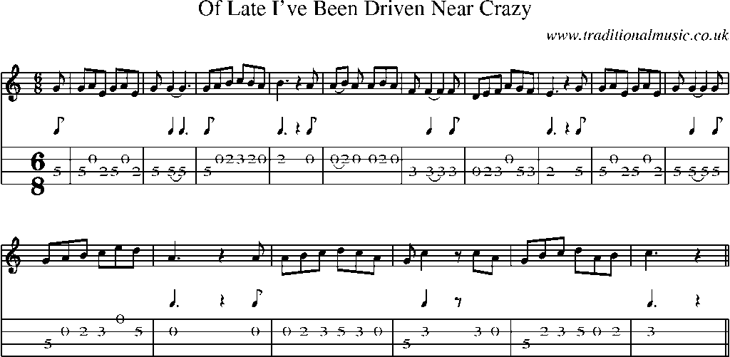 Mandolin Tab and Sheet Music for Of Late I've Been Driven Near Crazy