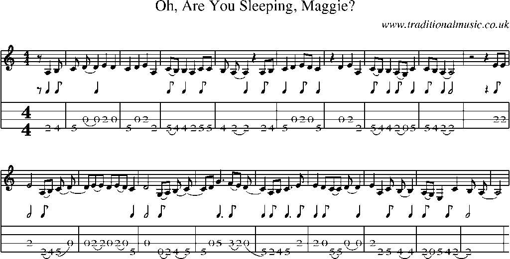 Mandolin Tab and Sheet Music for Oh, Are You Sleeping, Maggie?