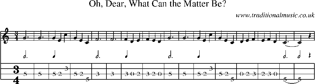 Mandolin Tab and Sheet Music for Oh, Dear, What Can The Matter Be?
