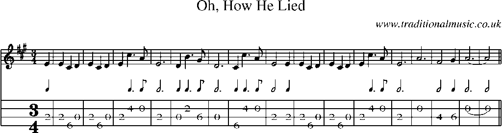 Mandolin Tab and Sheet Music for Oh, How He Lied