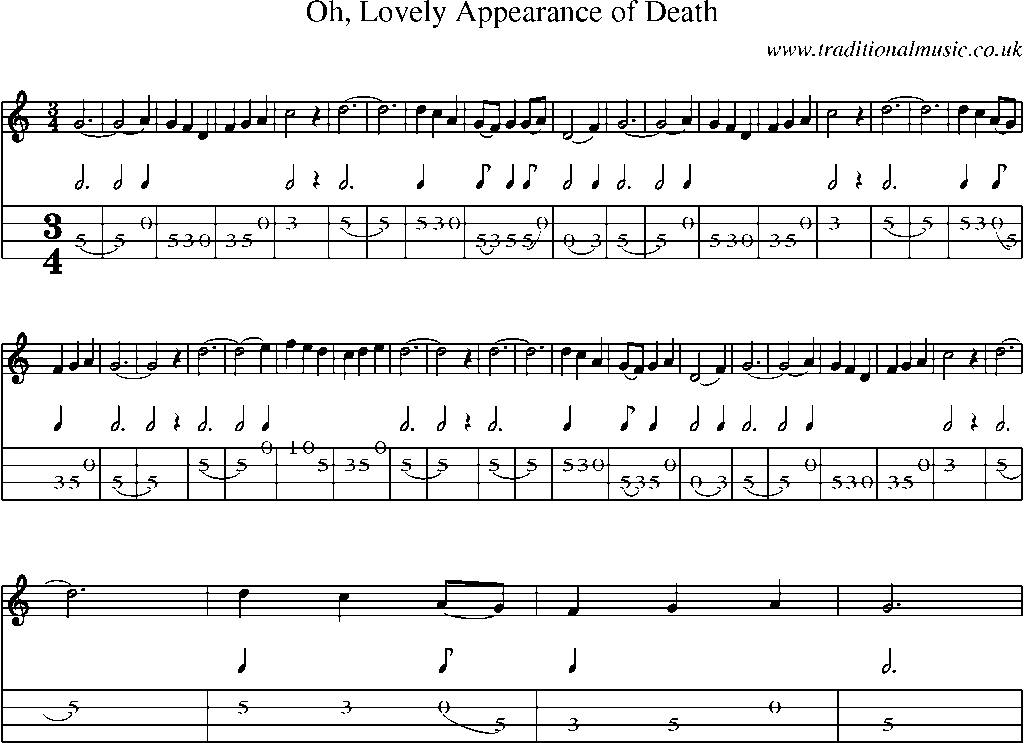 Mandolin Tab and Sheet Music for Oh, Lovely Appearance Of Death