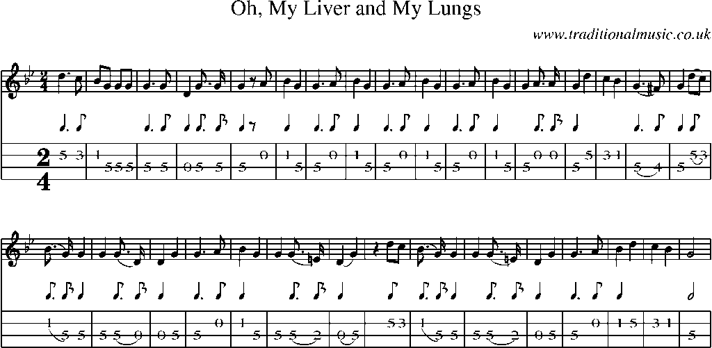 Mandolin Tab and Sheet Music for Oh, My Liver And My Lungs