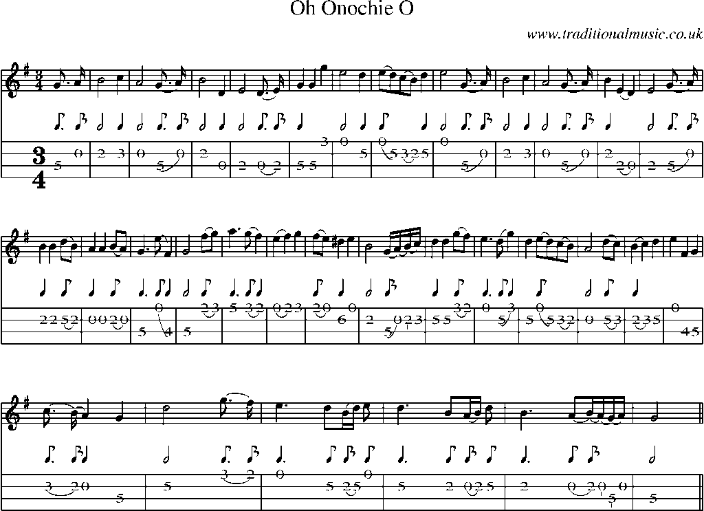 Mandolin Tab and Sheet Music for Oh Onochie O