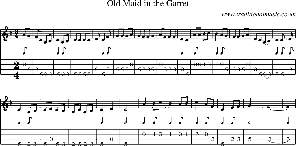 Mandolin Tab and Sheet Music for Old Maid In The Garret