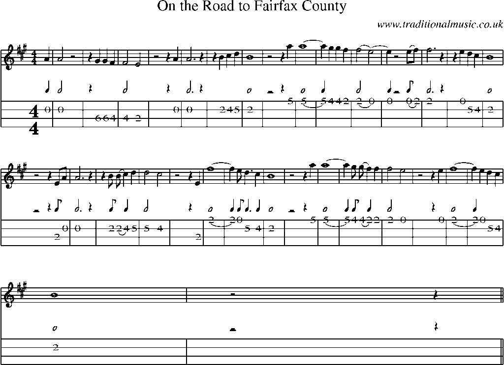 Mandolin Tab and Sheet Music for On The Road To Fairfax County