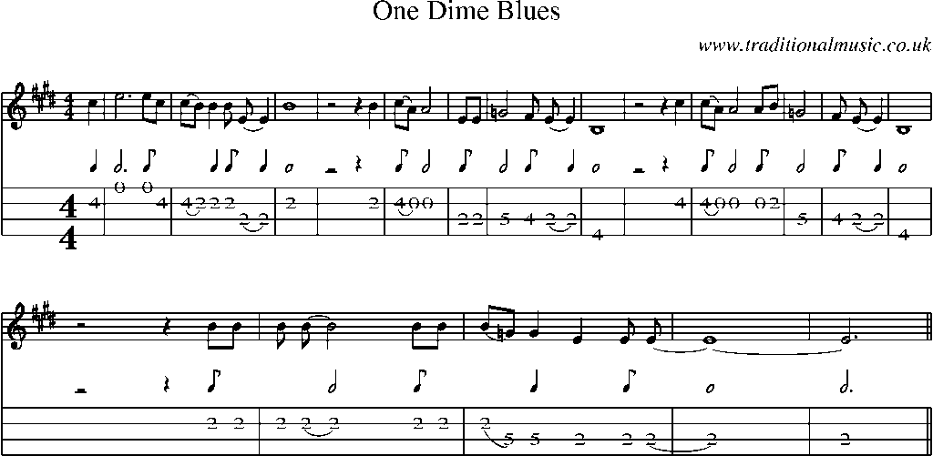 Mandolin Tab and Sheet Music for One Dime Blues