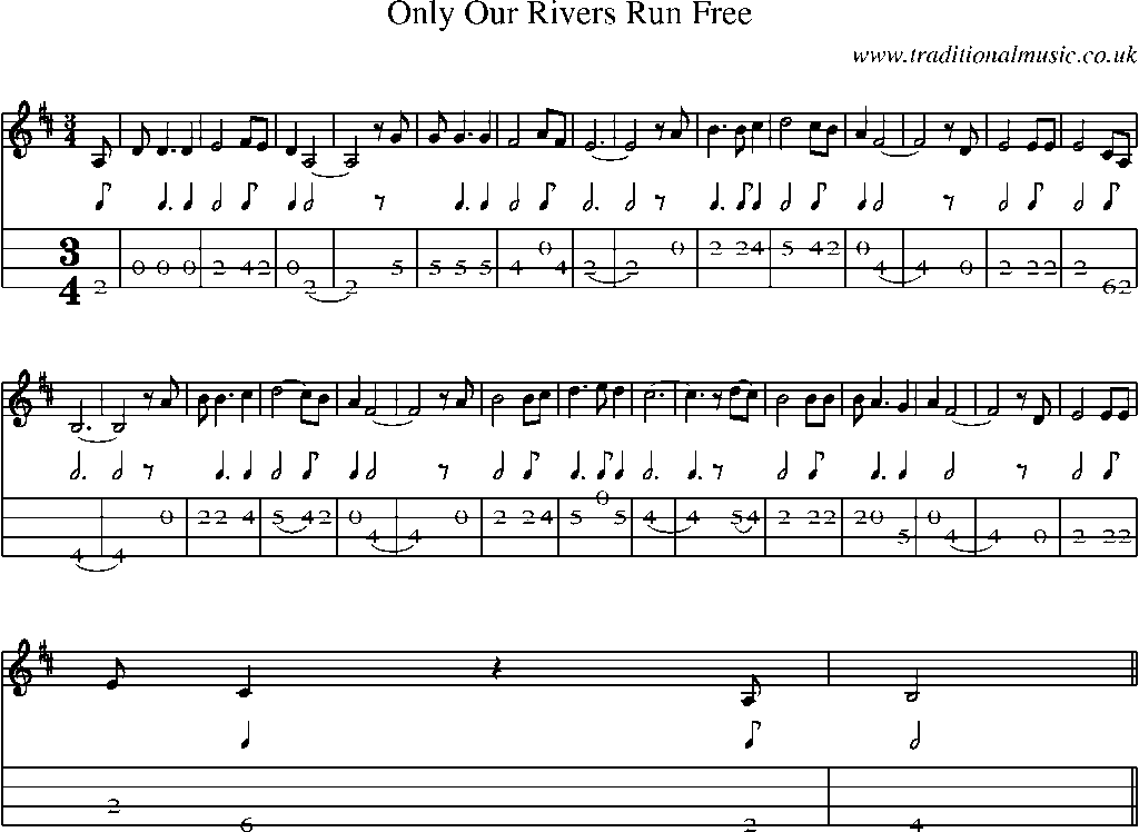 Mandolin Tab and Sheet Music for Only Our Rivers Run Free