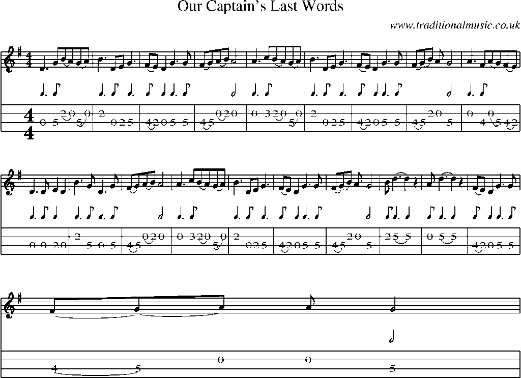 Mandolin Tab and Sheet Music for Our Captain's Last Words
