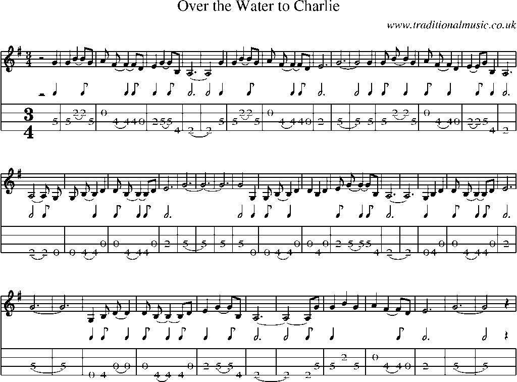 Mandolin Tab and Sheet Music for Over The Water To Charlie(1)