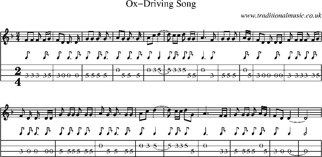 Mandolin Tab and Sheet Music for Ox-driving Song