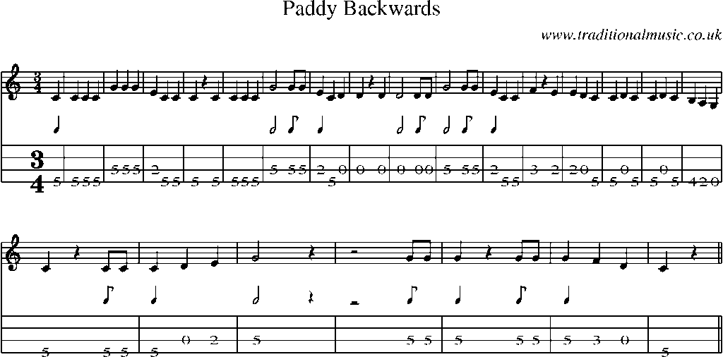 Mandolin Tab and Sheet Music for Paddy Backwards
