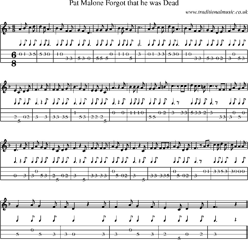 Mandolin Tab and Sheet Music for Pat Malone Forgot That He Was Dead
