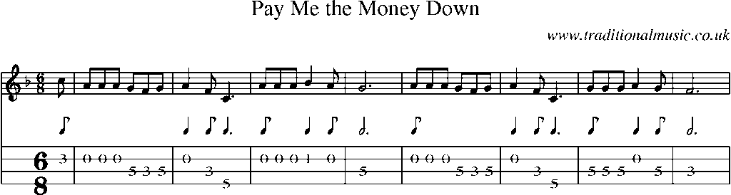 Mandolin Tab and Sheet Music for Pay Me The Money Down