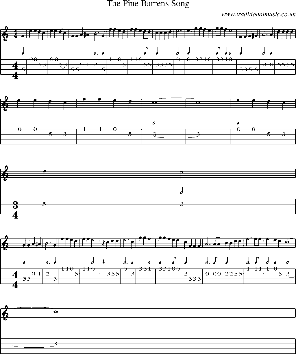 Mandolin Tab and Sheet Music for The Pine Barrens Song