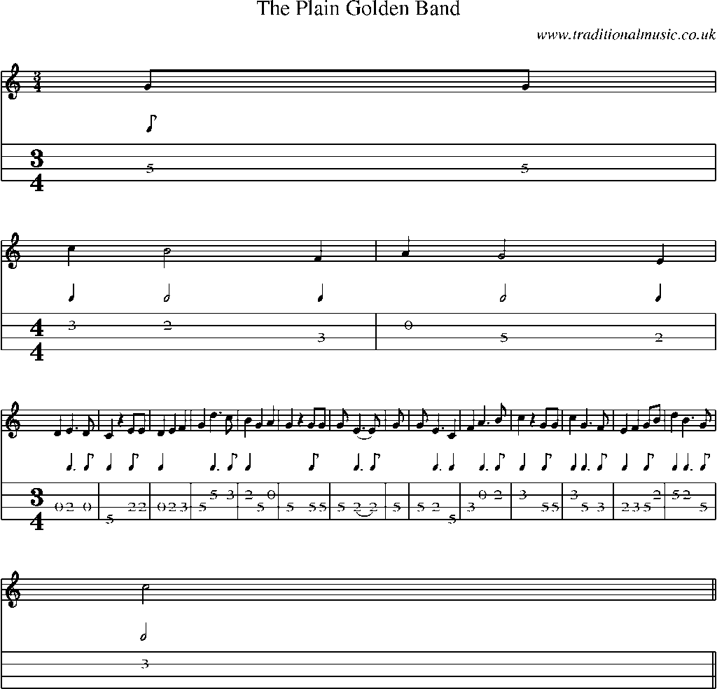 Mandolin Tab and Sheet Music for The Plain Golden Band