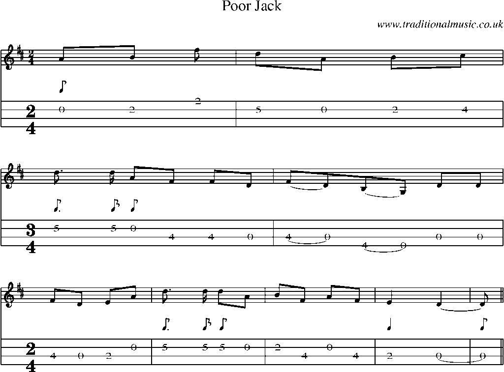 Mandolin Tab and Sheet Music for Poor Jack