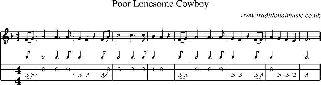 Mandolin Tab and Sheet Music for Poor Lonesome Cowboy