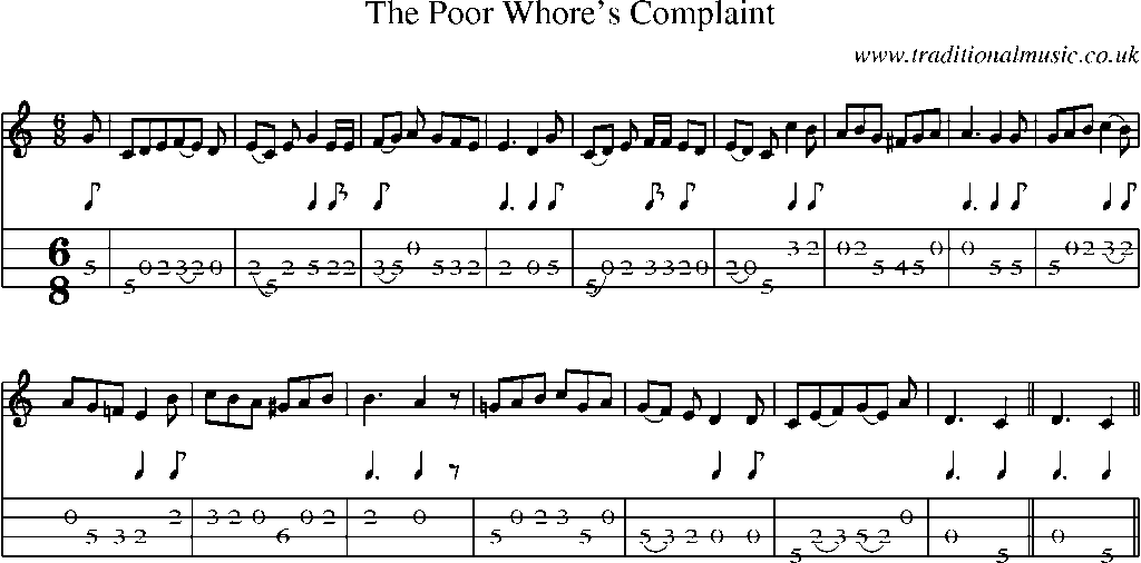 Mandolin Tab and Sheet Music for The Poor Whore's Complaint