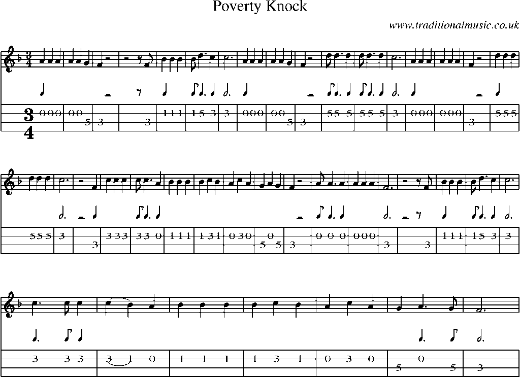 Mandolin Tab and Sheet Music for Poverty Knock