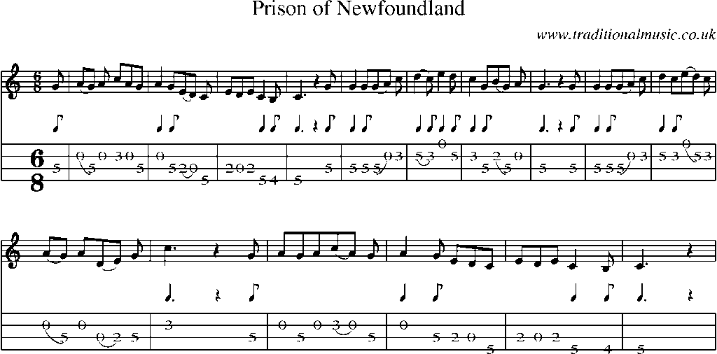 Mandolin Tab and Sheet Music for Prison Of Newfoundland