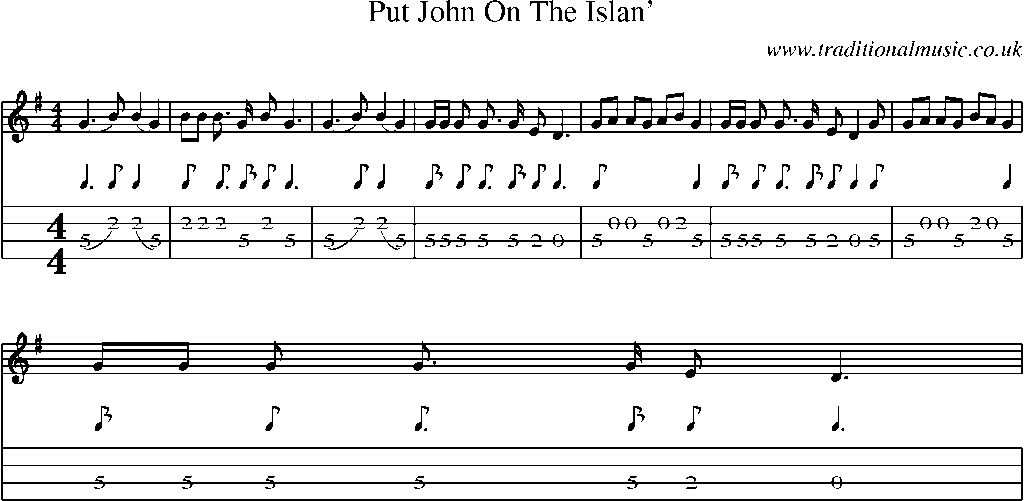 Mandolin Tab and Sheet Music for Put John On The Islan'