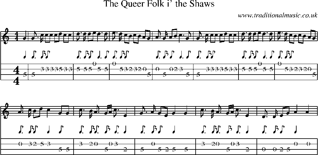 Mandolin Tab and Sheet Music for The Queer Folk I' The Shaws