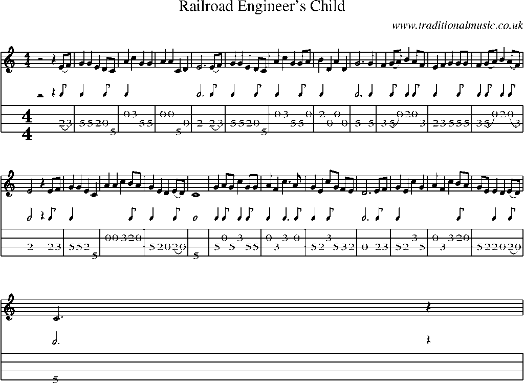 Mandolin Tab and Sheet Music for Railroad Engineer's Child