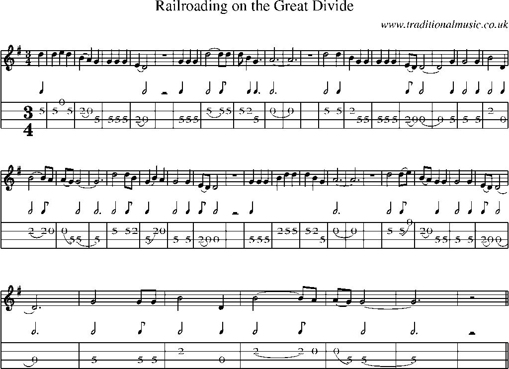 Mandolin Tab and Sheet Music for Railroading On The Great Divide
