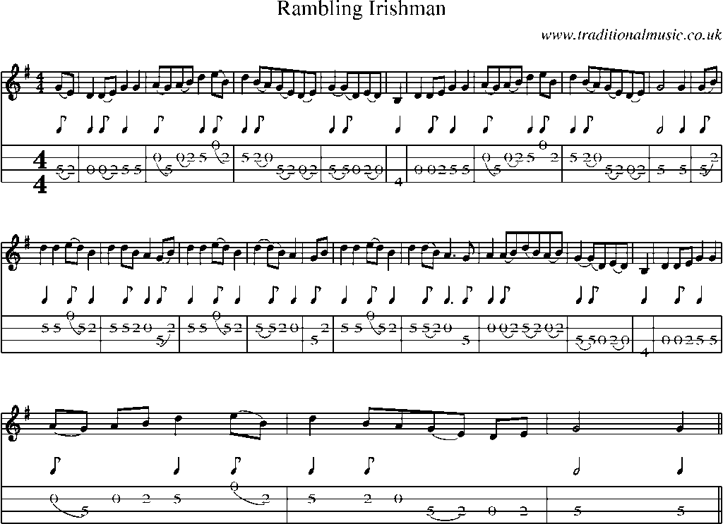 Mandolin Tab and Sheet Music for Rambling Irishman