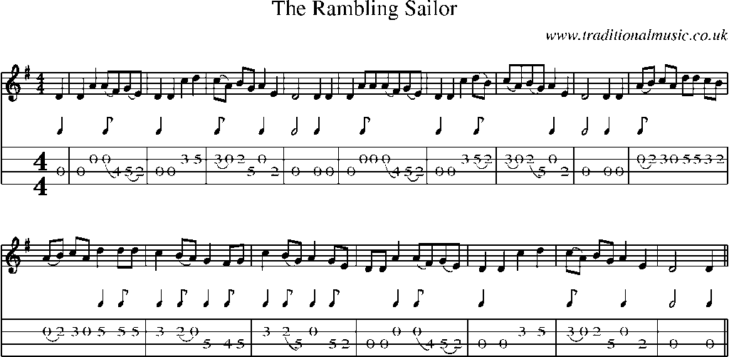 Mandolin Tab and Sheet Music for The Rambling Sailor