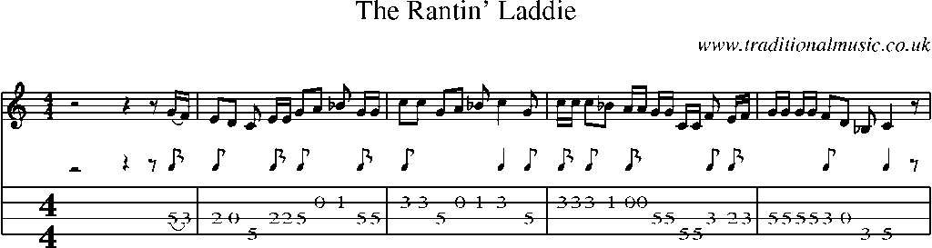 Mandolin Tab and Sheet Music for The Rantin' Laddie