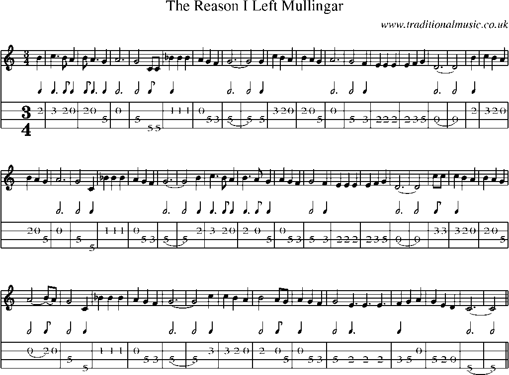 Mandolin Tab and Sheet Music for The Reason I Left Mullingar(1)