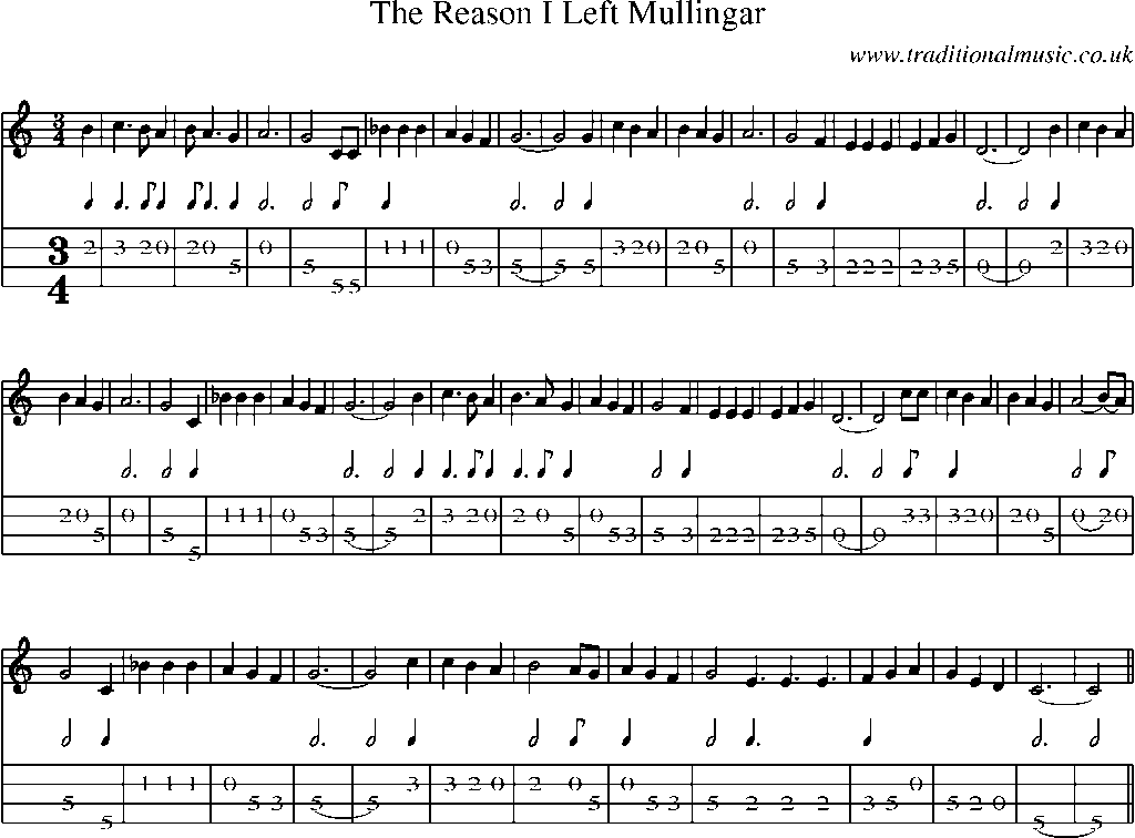 Mandolin Tab and Sheet Music for The Reason I Left Mullingar