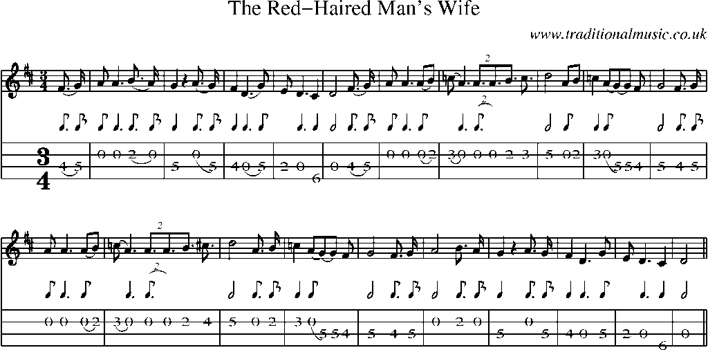 Mandolin Tab and Sheet Music for The Red-haired Man's Wife