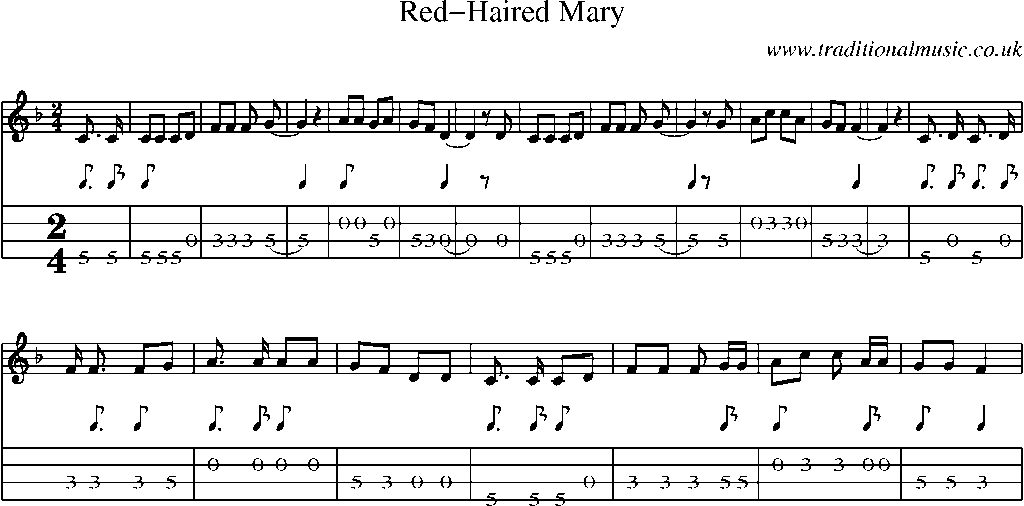 Mandolin Tab and Sheet Music for Red-haired Mary(1)