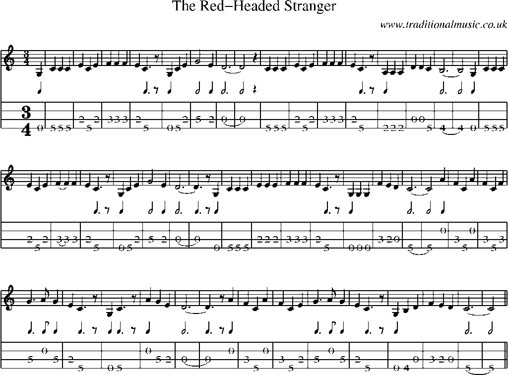 Mandolin Tab and Sheet Music for The Red-headed Stranger