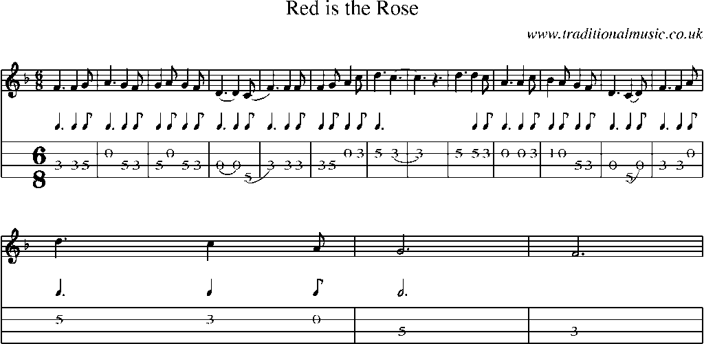 Mandolin Tab and Sheet Music for Red Is The Rose