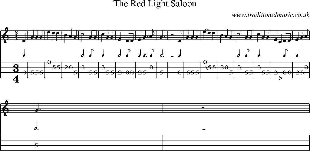 Mandolin Tab and Sheet Music for The Red Light Saloon