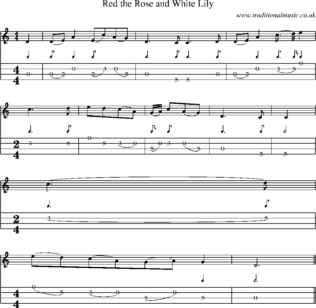 Mandolin Tab and Sheet Music for Red The Rose And White Lily