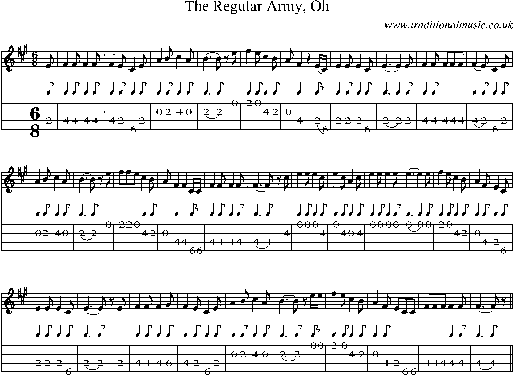 Mandolin Tab and Sheet Music for The Regular Army, Oh