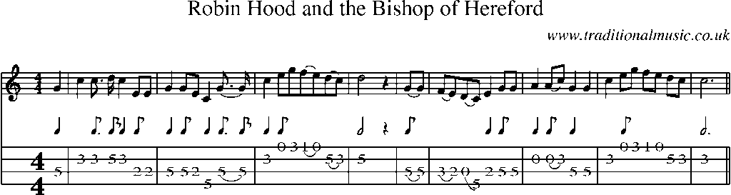 Mandolin Tab and Sheet Music for Robin Hood And The Bishop Of Hereford