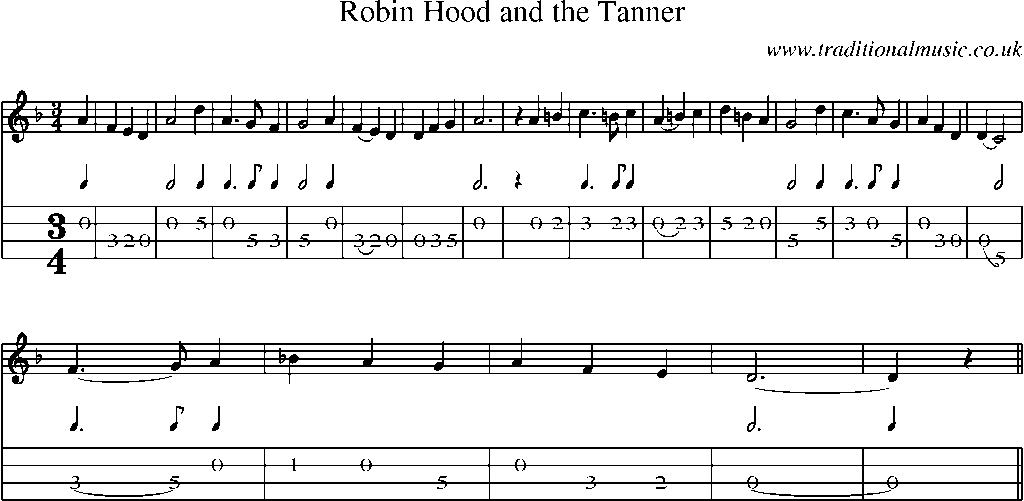 Mandolin Tab and Sheet Music for Robin Hood And The Tanner