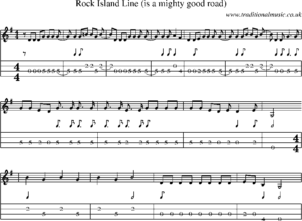 Mandolin Tab and Sheet Music for Rock Island Line (is A Mighty Good Road)