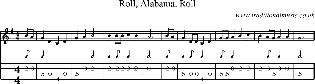 Mandolin Tab and Sheet Music for Roll, Alabama, Roll(1)